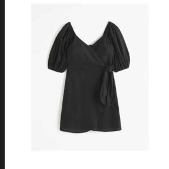 A&F Puff Sleeve Wrap Mini Dress Size Medium Color Black - Picture 1 of 4